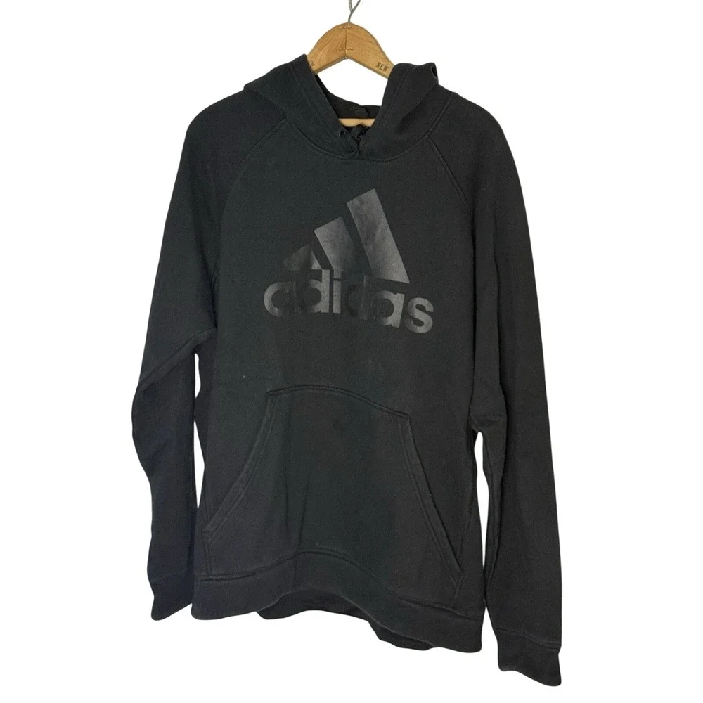 Adidas Hoodie‎ Men size XL Black Graphic Pullover Casual Gym Sweatshirt